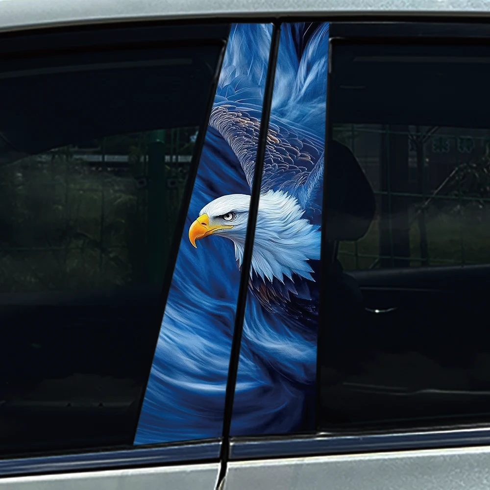 Soaring-Autocollants de voiture 3D aigle à tête blanche, autocollants de pilier de porte automatique, décoration de couverture anti-rayures de colonne centrale étanche