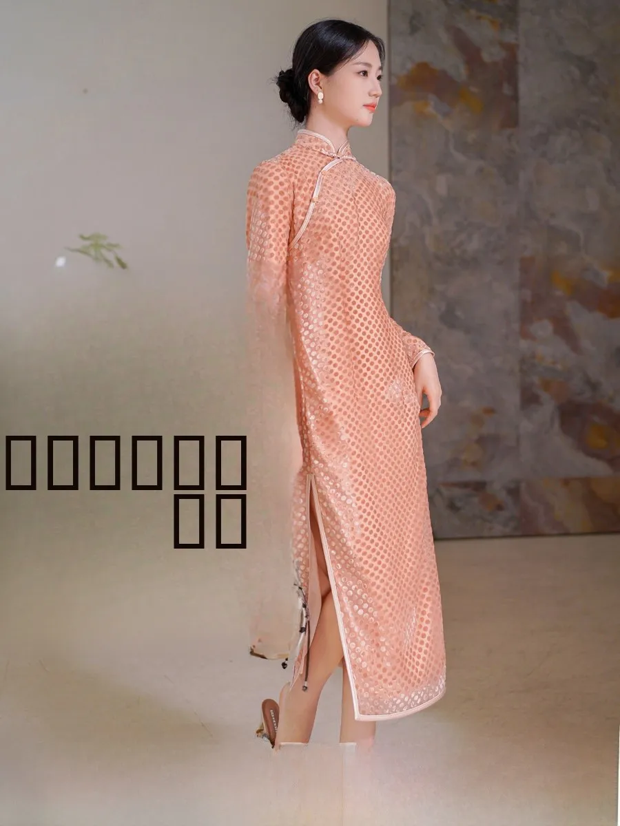 

Новое китайское длинное бархатное платье для женщин с шелковым подолом с бахромой, на каждый день, с низким разрезом, высоким воротником, длинными рукавами, зимнее