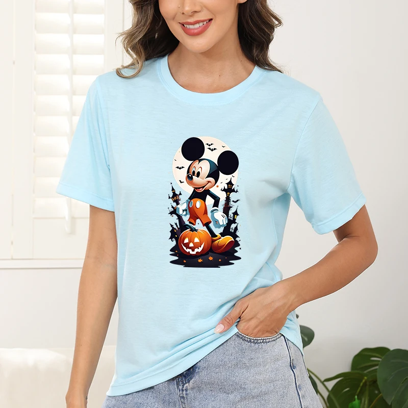 Ghost Disney Dames Gedrukt Dames Dames Casual Tops Y2k T-shirt Skelet Cartoon Pompoen Workout Dameskleding Halloween