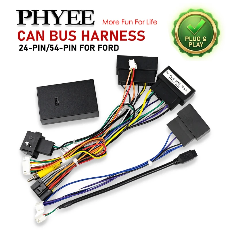 CAN Bus Decoder Wiring Harness for Ford Focus F150 Explorer Fiesta with SYNC 1/2, 24Pin 26Pin 54Pin, 16Pin Android Radio Adapter
