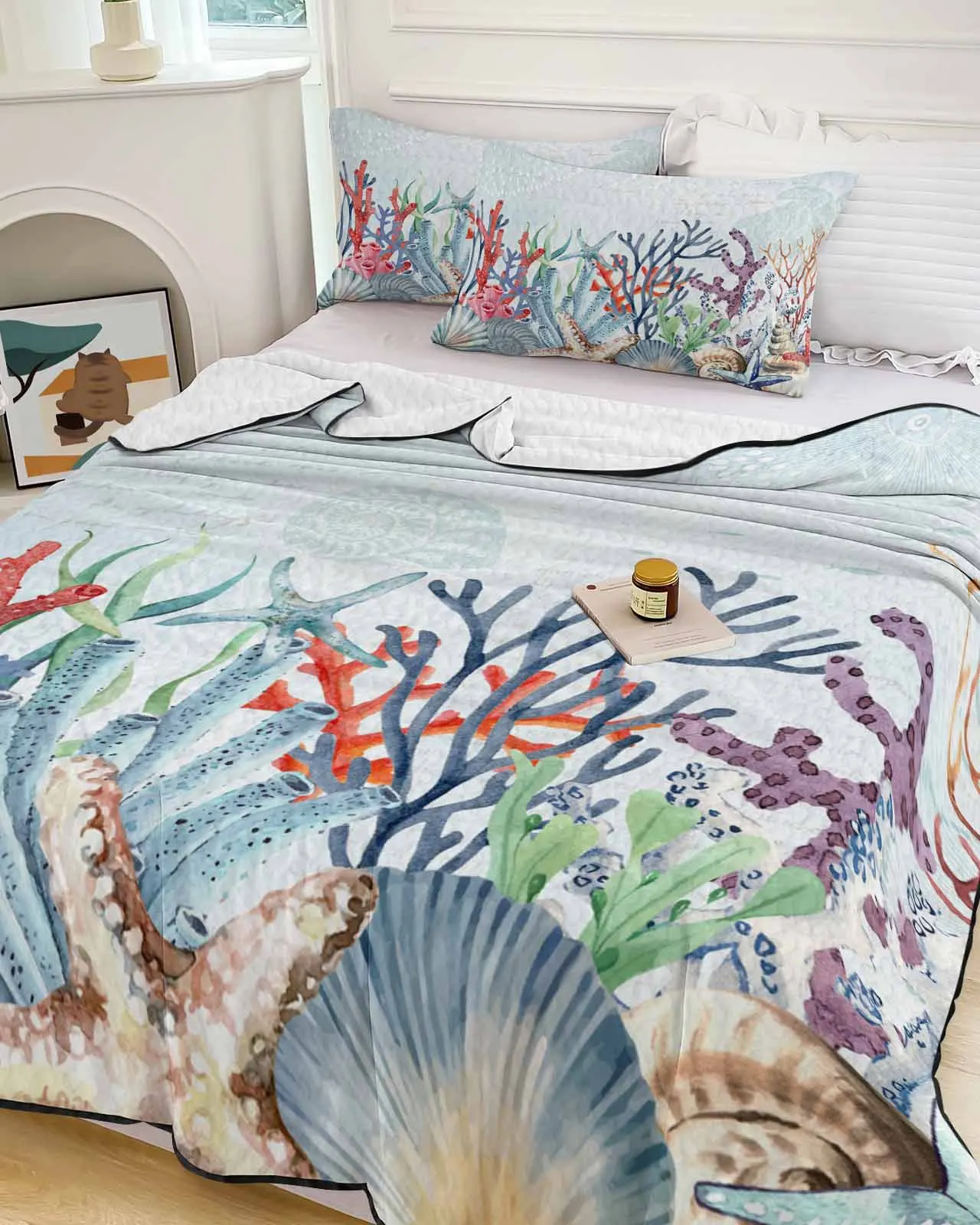 

Marine Coral In Summer Cooling Blankets Air Condition Comforter Lightweight Summer Quilt for Bed Breathable Soft Thin Quilt