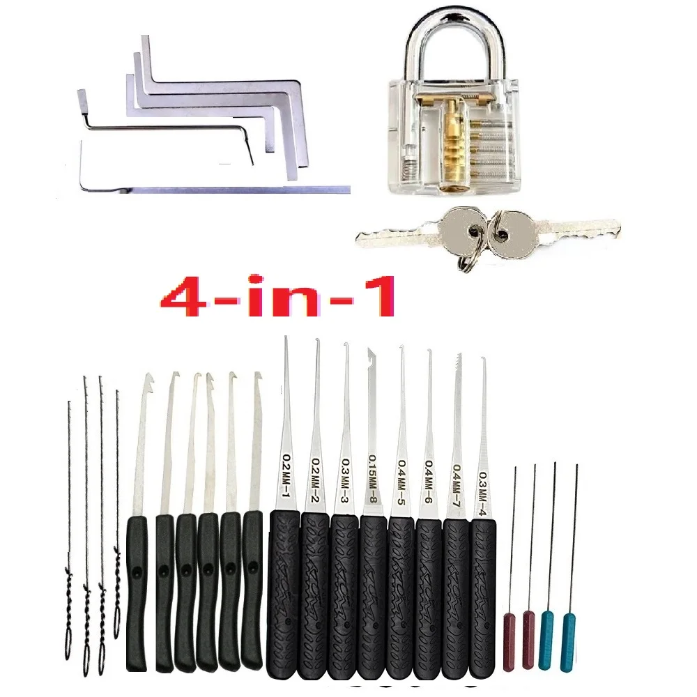 4-in-1 Lock Pick Set Locksmith Supplies Broken Key Auto Extractor Remove Hook Stainless Steel DIY Hand Tool