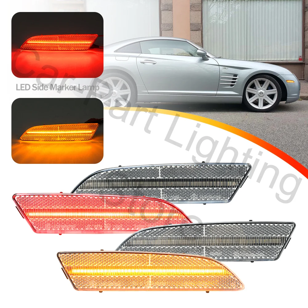 

Clear lens 4PCS Led Front amber Rear red bumper Side Marker Lights For 2004 2005 2006 2007 2008 Chrysler Crossfire