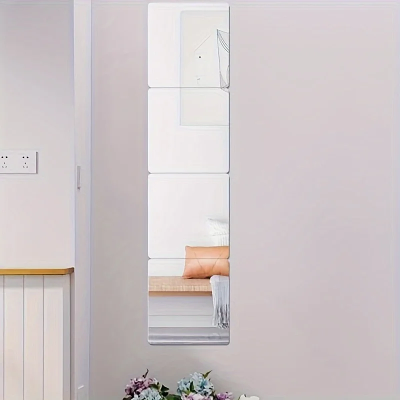 4 acrylic mirror wall stickers, self-adhesive full-length mirror, bedroom and dormitory vanity mirror stickers, can be used