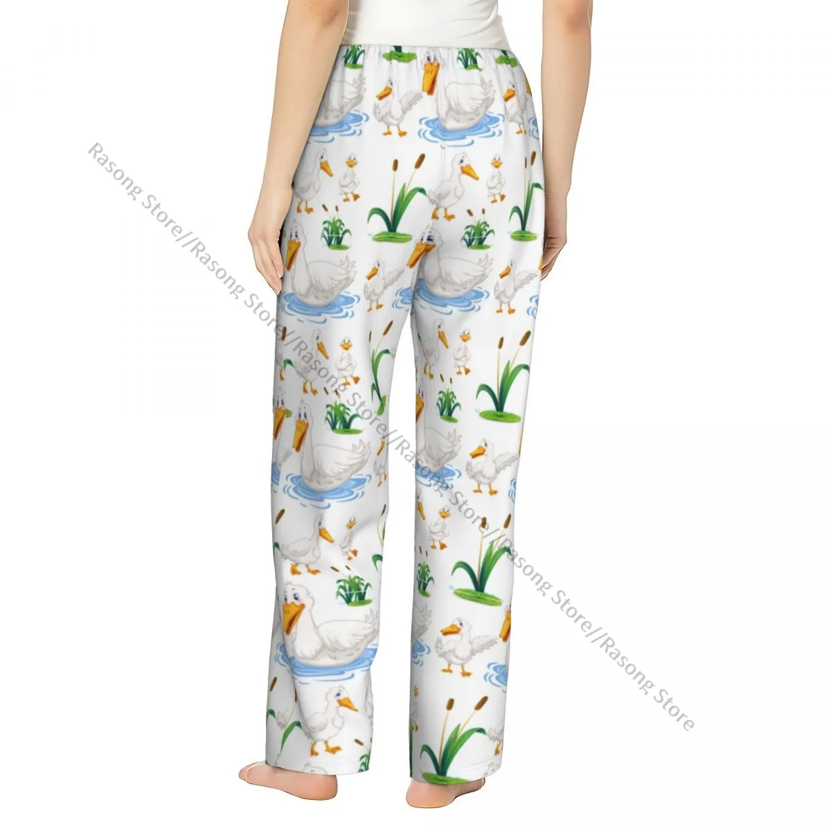 Cute Duck In The Pond Flannel Pajama Pants for Women Soft Warm Sleep Pants with Elastic Waistband
