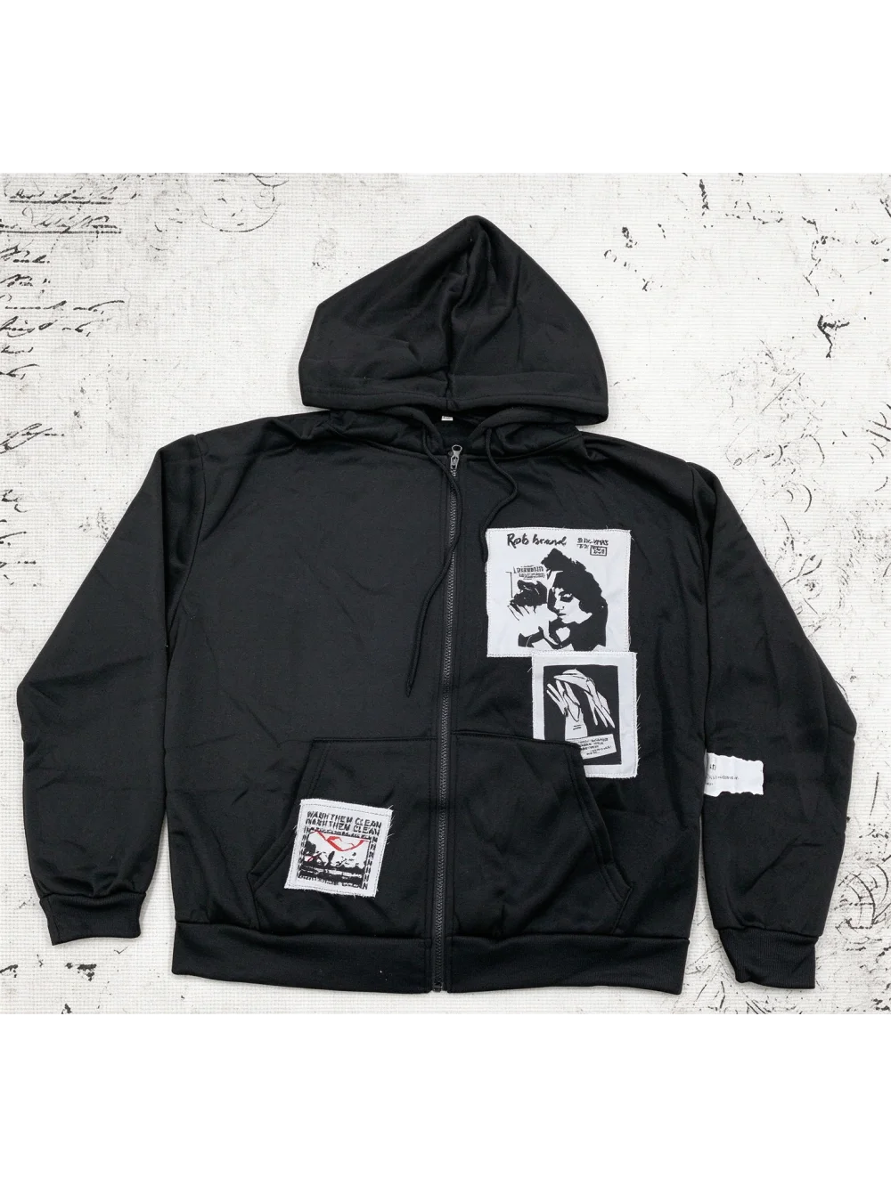 New autumn and winter season Y2K Gothic patchwork portrait print hooded zipper hoodie retro punk street casual trend subculture