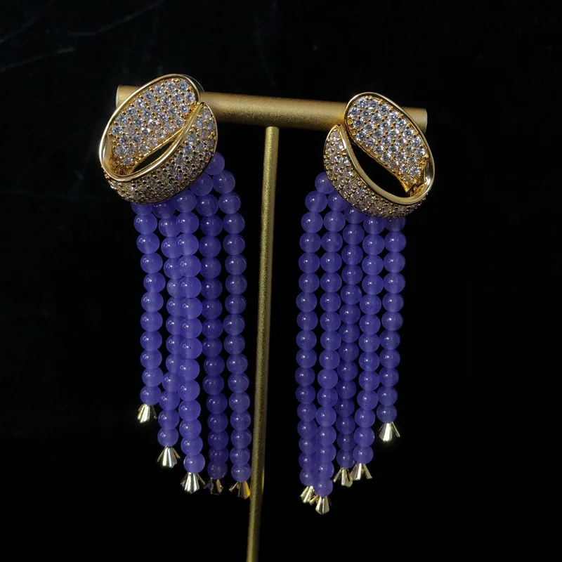 Elegant Long Zircon Fringe Dangle Earrings With S925 Silver Post Light Luxury Ladies Daily Banquet Ear Accessories