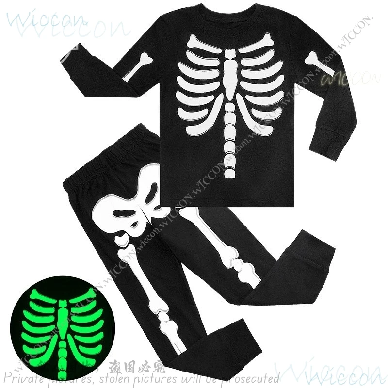 Skelet Kostuum Voor Kinderen Halloween Schedel Gloeiende Pyjama Peuter Ghost Bot Enge Kleding Kind Carnaval Verkleedpartij