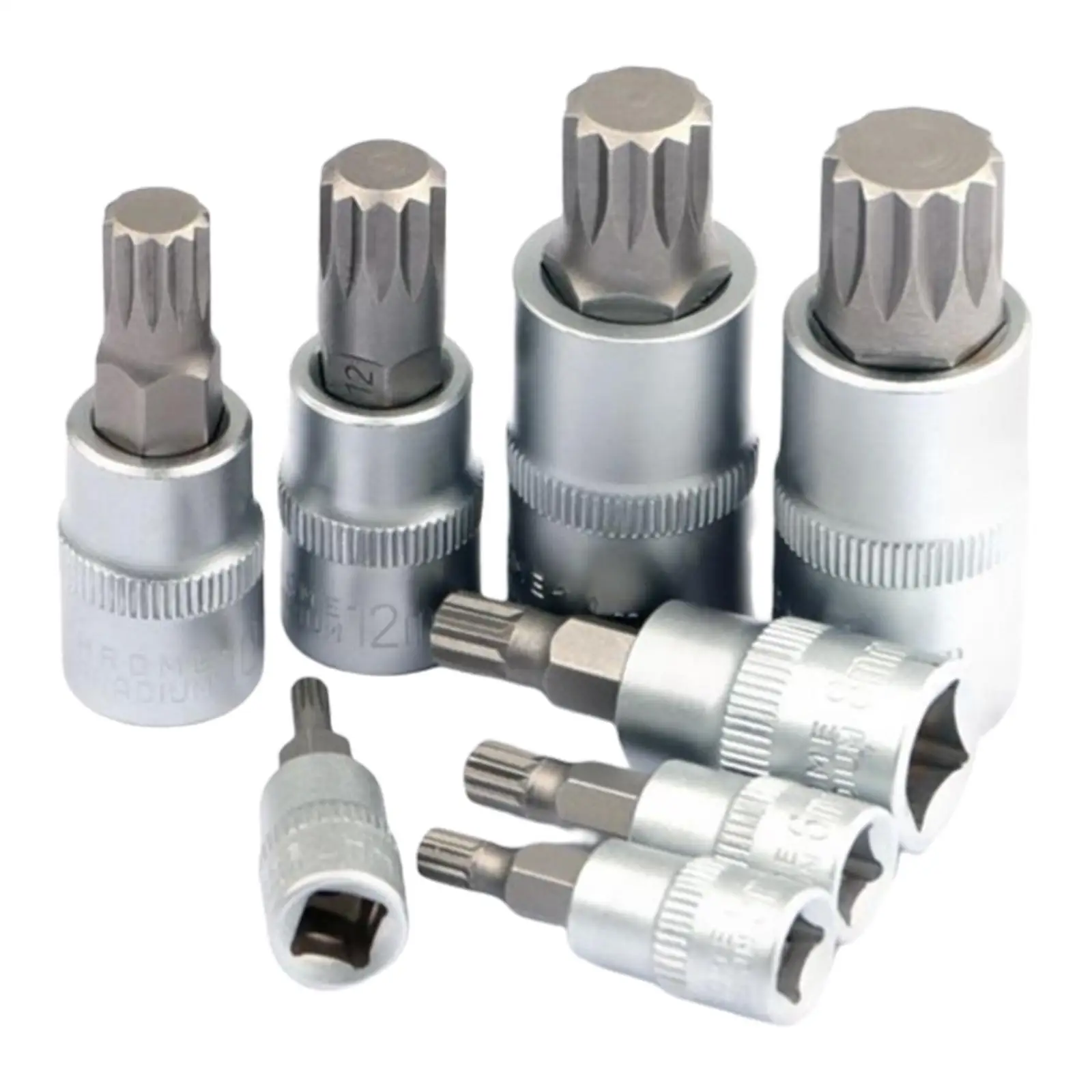 

8Pcs Bit Socket Set 1/4" 3/8" 1/2" Adapter M4 M5 M6 M8 M10 M12 M14 M16 Key Spline Bits for Ratchet Socket Wrench Torque Spanner