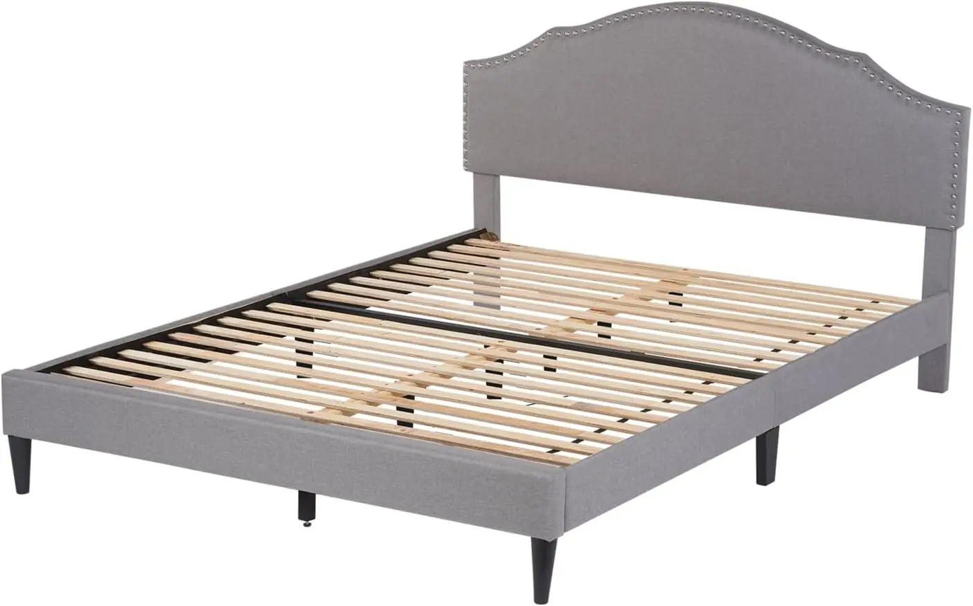 Upholstered Platform Bed Frame Mattress Foundation with Fabric Upholstered Headboard and Wooden Slats Support