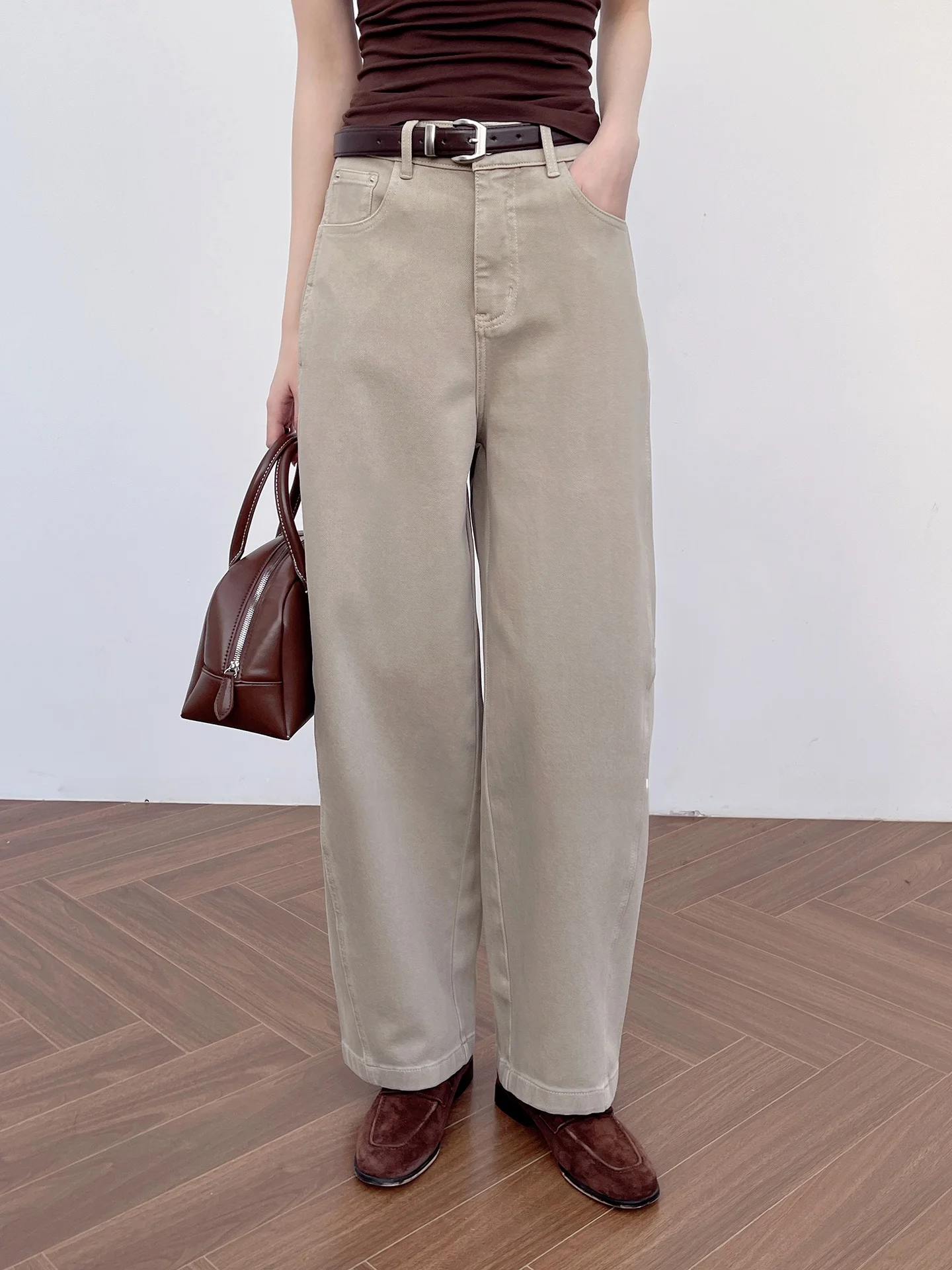 

High Waist Wide Leg Jeans Loose Fit Casual Sle Button Closure Cotton Ruffle Design Spring Autumn Ladies Jeans