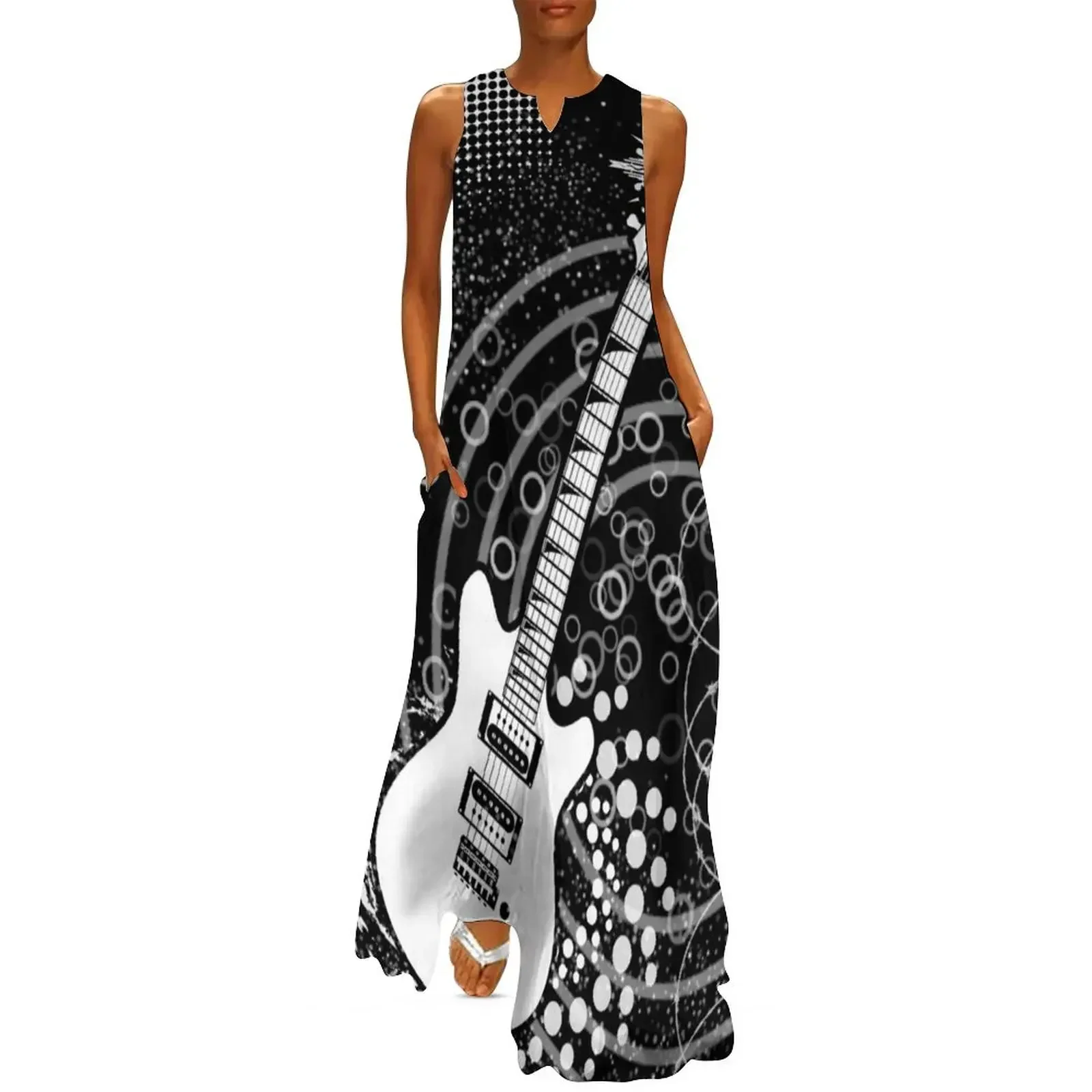 

Black and White Guitar Graffiti Long Dress Women's summer dress wedding dresses for woman prom dresses Dress
