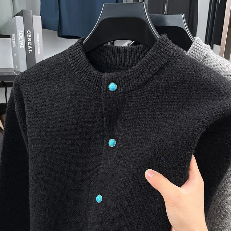 كارديجان مطرز مفتوح للرجال من بوليا، سترة محبوكة جديدة للربيع بياقة مستديرة، ملابس خارجية فضفاضة غير رسمية من ألياف البوليستر...