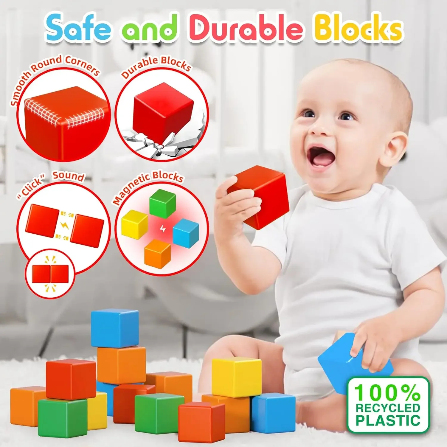 Magnetic Blocks 1.41 inch 3.6cm Large Magnetic Building Block for Toddlers Boys Girls Magnetic Cubes 2024 Best Gift for Children