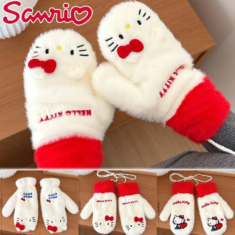 

Sanrio Hello Kitty Fashion Warm Plush Gloves Full-finger Gloves for Autumn and Winter Creative Anime Comfortable Soft Gloves New