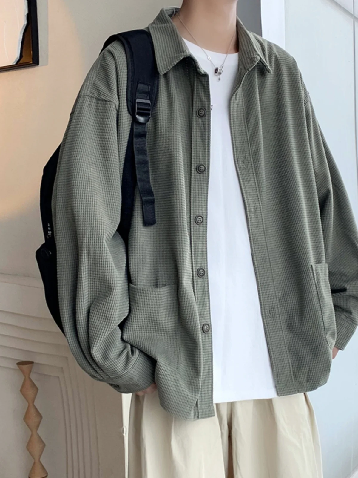 

Повседневная мужская куртка свободного кроя с отложным воротником для весны и осени, модный брендовый стиль, корейская версия, гонконгский стиль