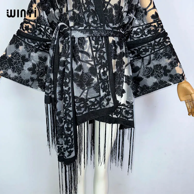 WINYI beachwear women Bohemian Perspective tassel cardigan Africa Cardigan Outerwear For Women Summer elegant Kimono