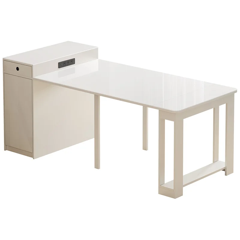 

Folding, retractable, dining table, small apartment, household, rock slab, dining table and chairs, cream style, modern