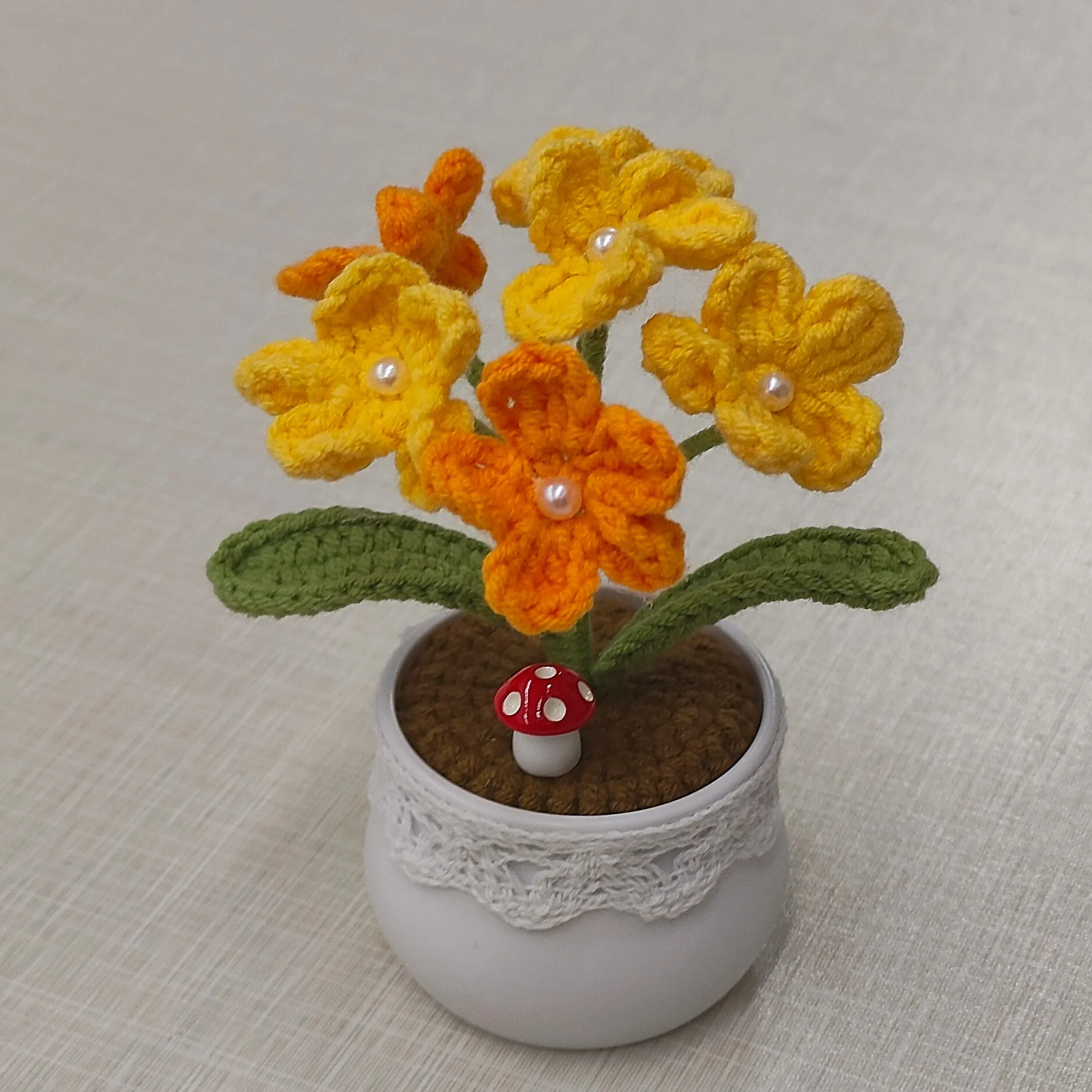 Handgefertigte gewebte Blumentöpfe, kreative künstliche Blumen, gestrickte Blumen, Dekoration für Schreibtisch und Bücherregal, schönes Geschenk – Detail 5