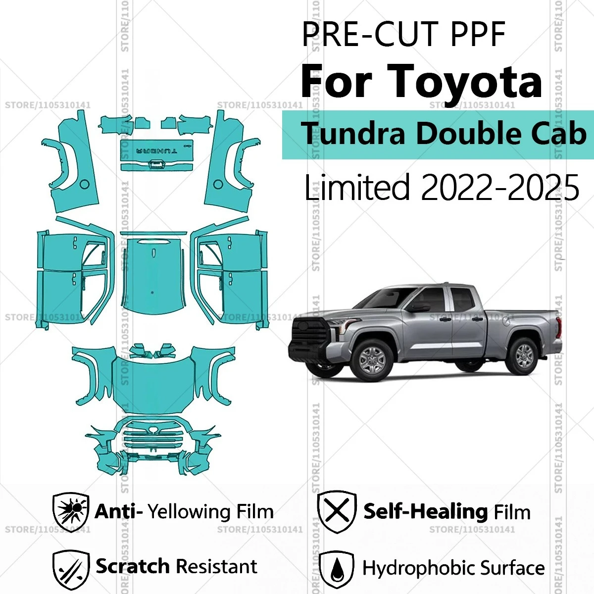 

Pre-Cut Paint Protection Film PPF Transparent Car Film Automotive PPF For Toyota Tundra Double Cab Limited 2022-2025