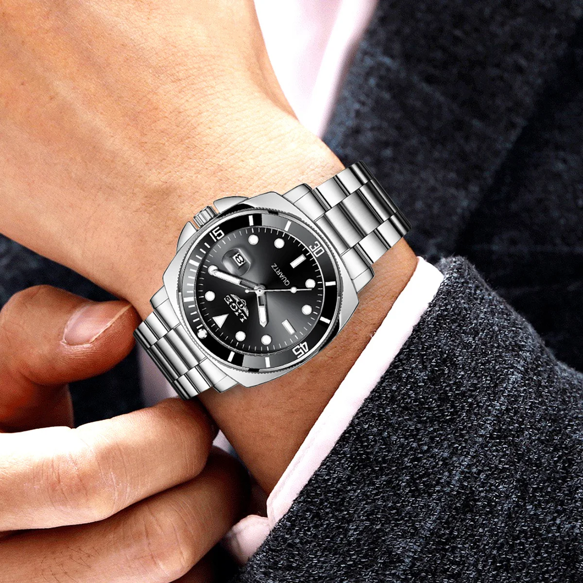 LIGE Fashion Luxury Mens Watch Business Calendar Quartz Watches Luminous Waterproof Stainless Steel Man Watch Casual Male Clock