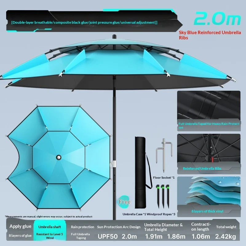 Heavy Duty Outdoor Umbrella Base Pole Clamp Windproof UV Resistant Rustproof Adjustable Universal for Fishing Without a base