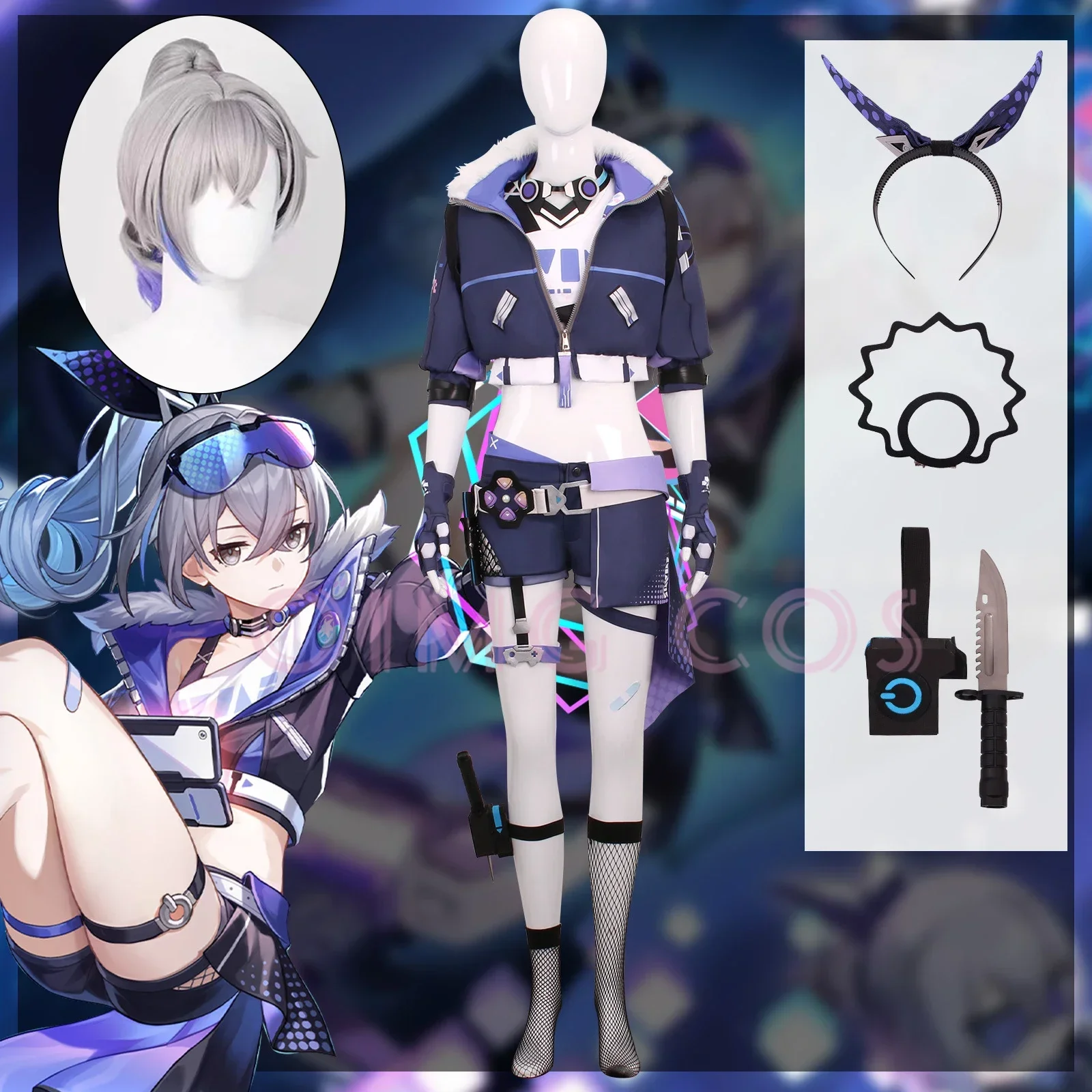 Disfraz de lobo plateado para mujer, uniforme de carnaval Honkai Star Rail, peluca de Anime, Disfraces de Halloween, juego