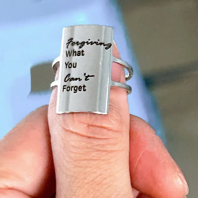 New Arrival Fashion Ring Inspirational Short Sentences Letter Forgiving What You Can't Forget Stainless Steel Open Rings Jewelry