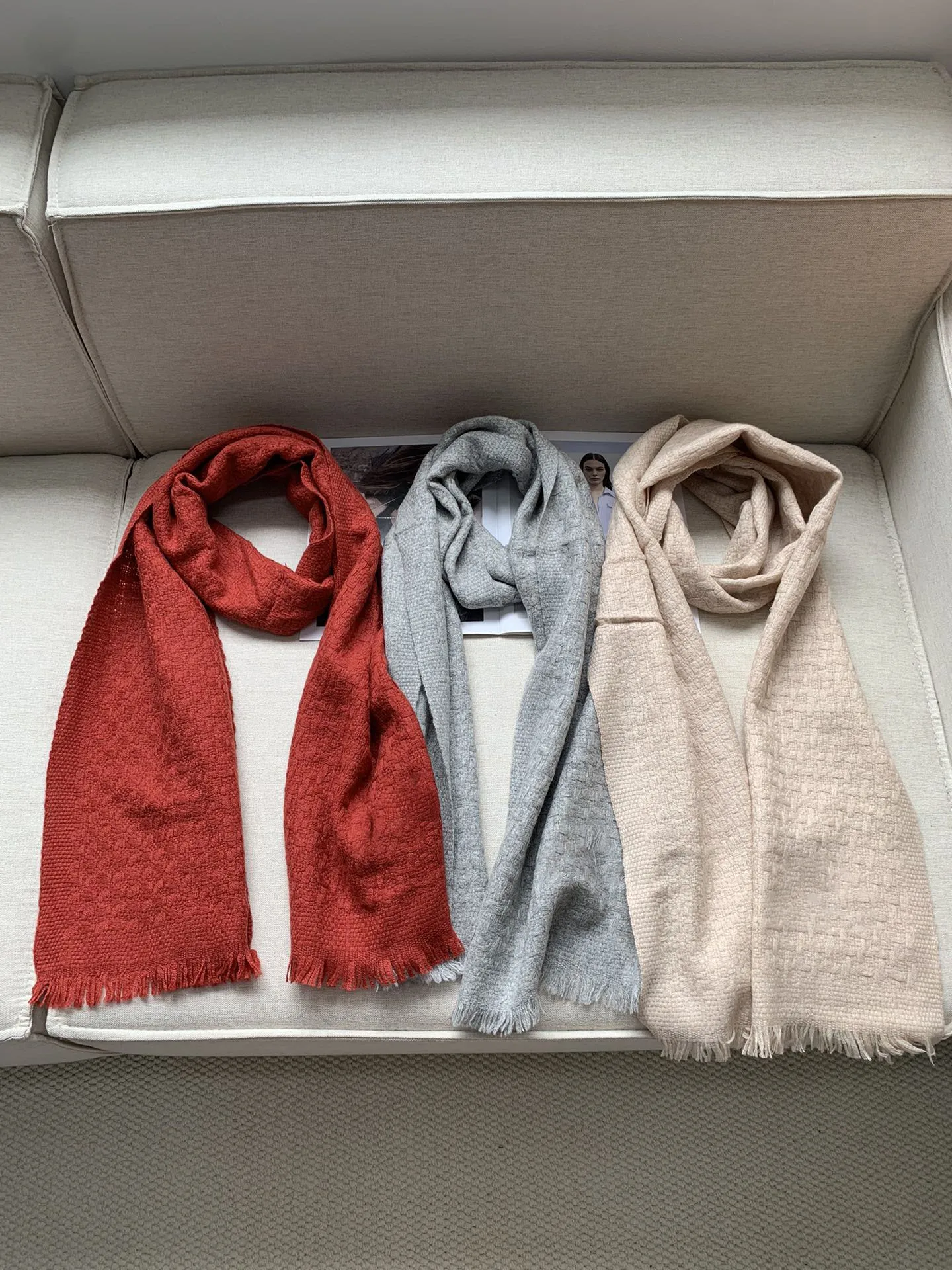 New Autumn And Winter High Quality Lamb Wool Letter Embroidered Scarf 3 Colors 34*186