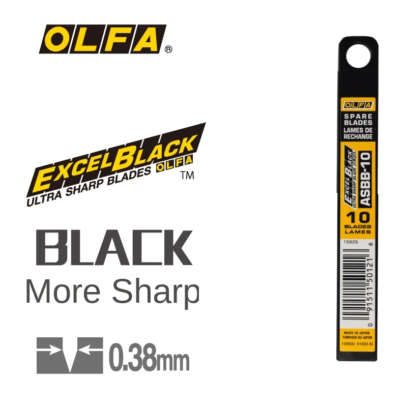 10개의 일본 오리지널 OLFA 블레이드 ASBB-10 다용도 소형 스테인리스강 블레이드 0.38mm 미공 블레이드 9MM 너비 고품질 검은 칼날 날카롭고 내구성 있는 문구용 칼날