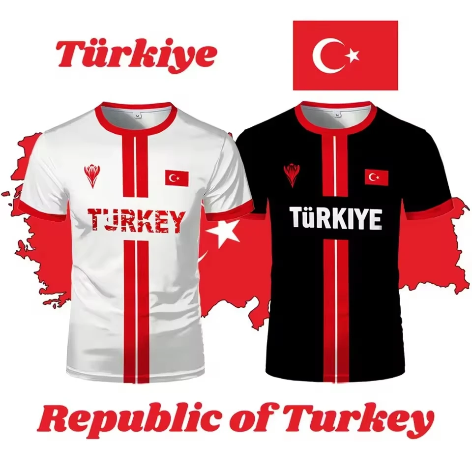 TURKIYE Flag 3D Print Sport Quick-dry Breathable Men T-shirt Outdoor Football Jersey Training Parent-child Short Sleeve Clothing