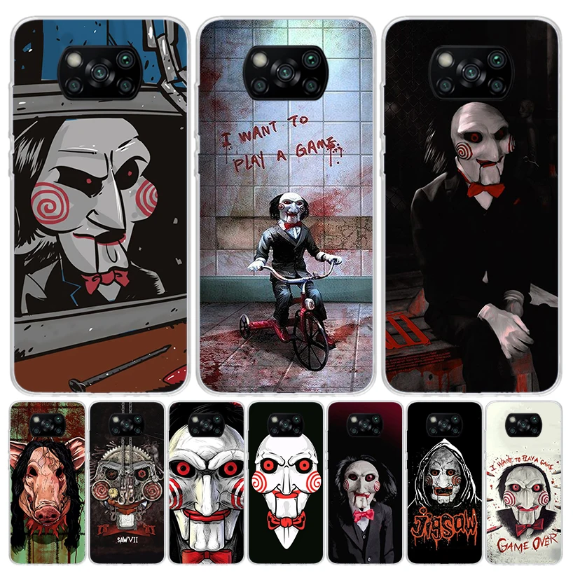 The Jigsaw Killer Horror Phone Case For Xiaomi Poco X6 X5 X4 X3 Nfc F6 F5 Pro F4 Gt F3 F2 F1 M5S M4 M3 Art Customized Coque Capa