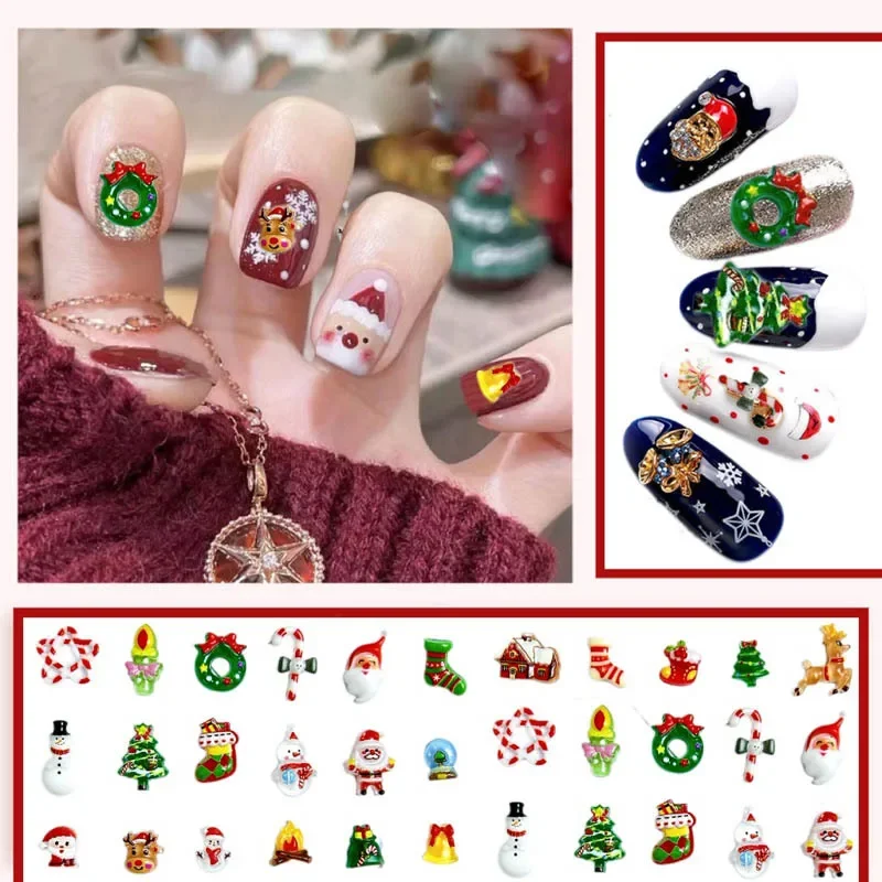 10pcs Kawaii Cartoon Christmas Nail Charm Resin Flatback Santa Claus Snowman New Year Nails Accessories DIY Nail Art Deco Parts