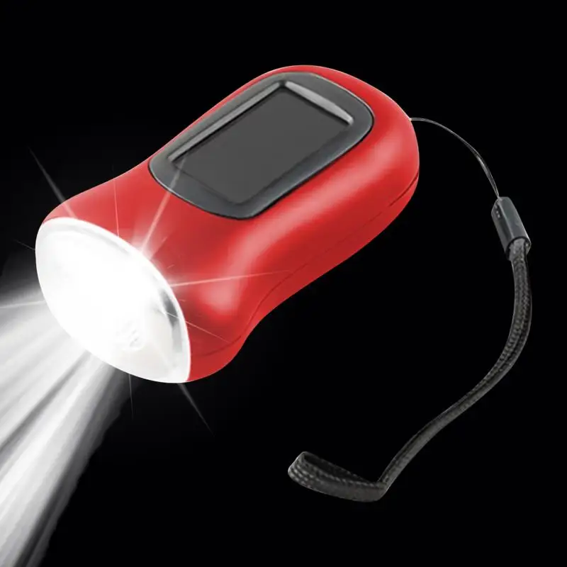

Solar Powered Flashlight Hand Crank Hiking Flashlight Bright Waterproof Lamp With Strap For Hiking Hunting Tent Lighting Boating