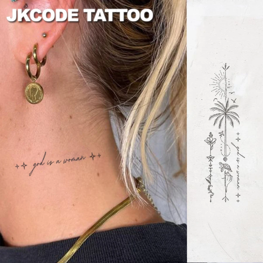 Waterproof Semi-permanent Tattoos,Necks Design, Coconut Tree, LIsland Holiday Temporary Tattoos, Wrist Tattoos,Lasts 1-2 Weeks