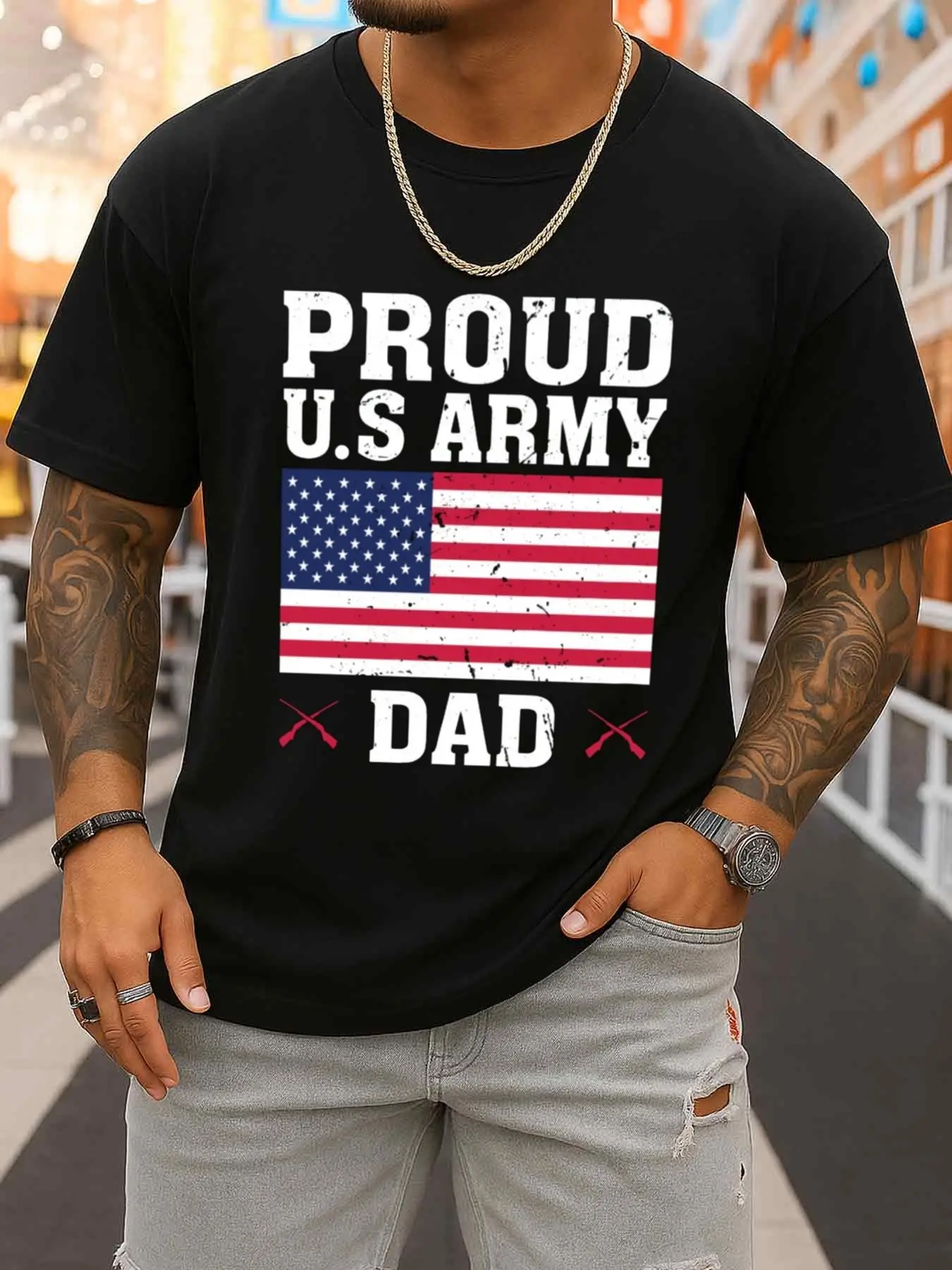 U.S. Army Dad Proud Edition Men's Fun T-Shirt Black Printed Short Sleeve Summer Sports Fitness Top All-Season Fashionable Sportswear Durable Sportswear Casual Comfortable Everyday Wear