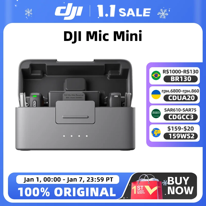 DJI MIC mini High-Quality Audio With Stable Transmission 48-Hour Operation w/Case Two-Level Active Noise Cancelling NEW Original