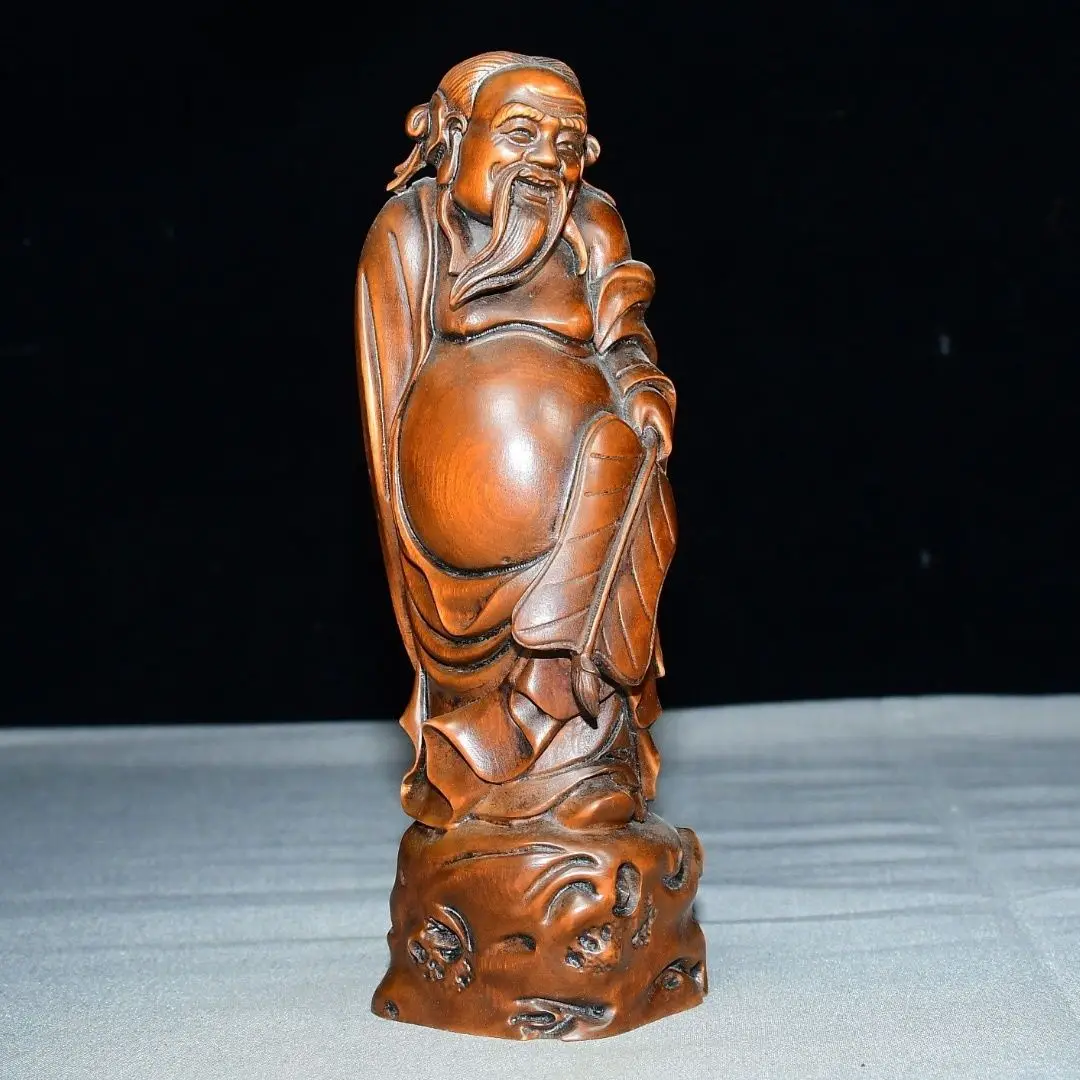 Hand Carved Wood god Han Zhongli Statue Figurine Home Desktop Ornament Craft Gift