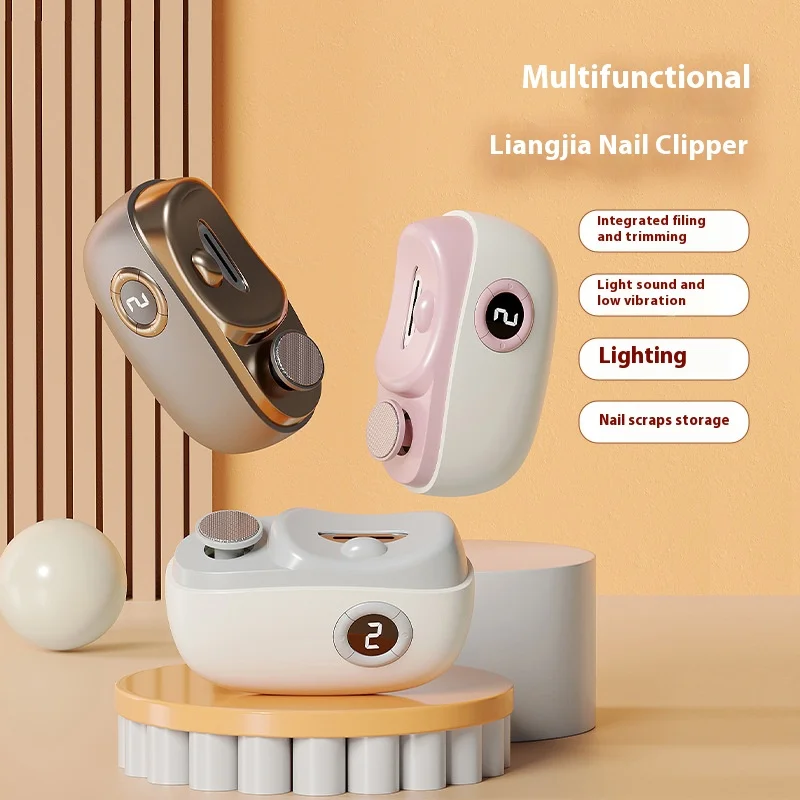 Automatic Electric Nail File Trimmer Grinder for Adults Kids Elderly, 2 in 1 Portable Rechargeable Nail Clipper