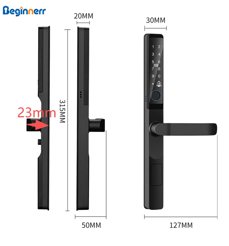 Thailand Waterproof IP66 Thin Smart screen window lock 2585 mortise Back panel with handle thickness 22mm Smart Aluminum lock