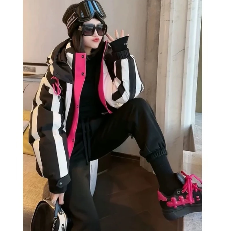 Piumino invernale da donna Piumino corto con cappuccio a righe Piumini Capispalla moda Comoda giacca calda da donna