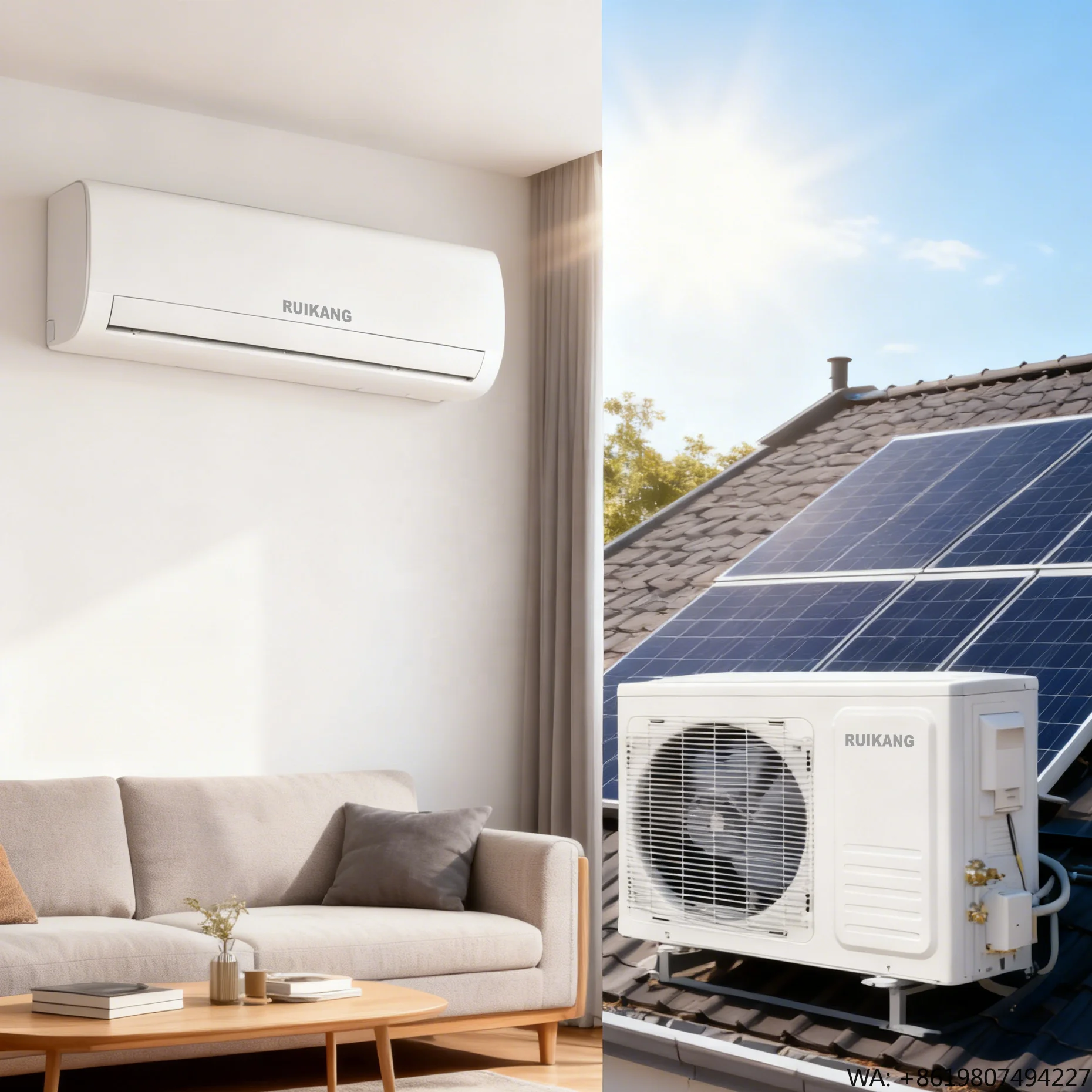 Solar Powered Air Conditioner Split Type 12000 BTU AC Unit Energy Saving Cooling System for Home Office Quiet Operation Eco Use