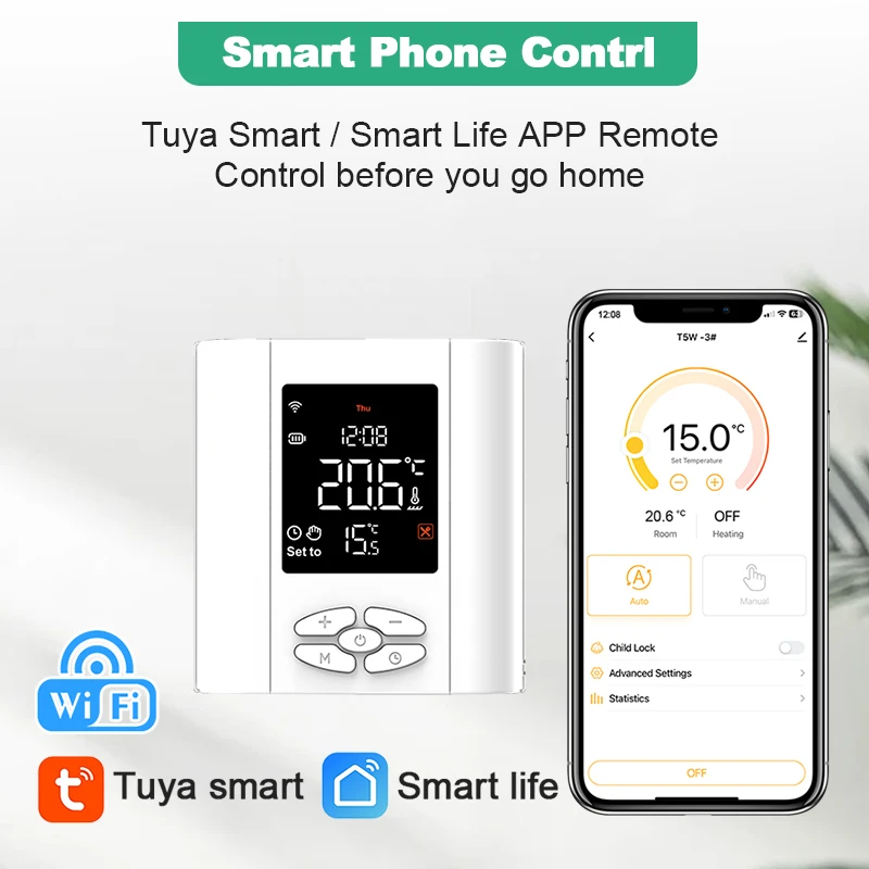 Termostato de pared para caldera, controlador de temperatura con Wifi, batería de calefacción de agua, compatible con Alexa y Google Home, Tuya Smart Home