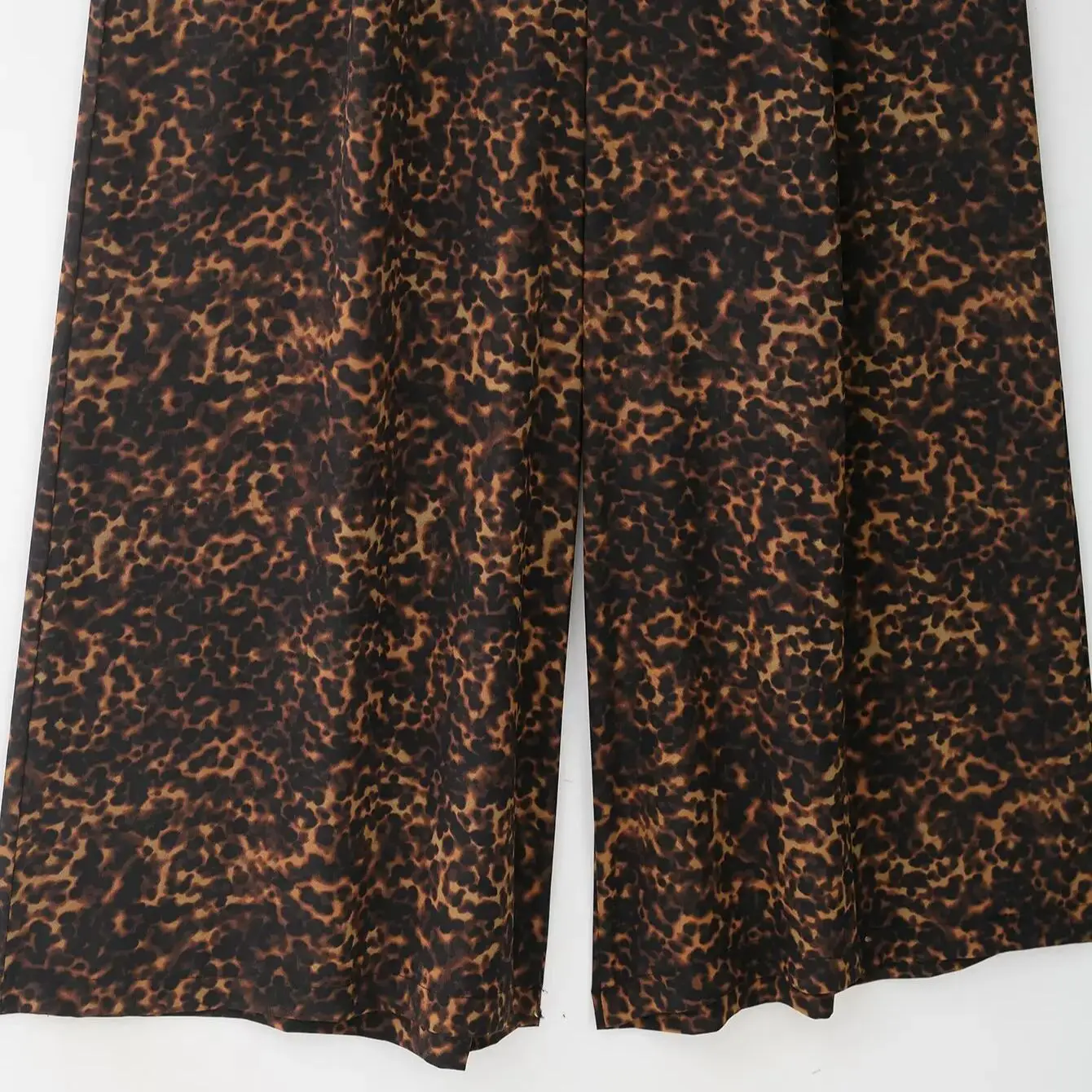 Celana Wanita Motif Hewan Model Kaki Lebar Pinggang Tinggi Motif Leopard Kancing Ritsleting Lipit Longgar Celana Musim Gugur Awal Celana Baru