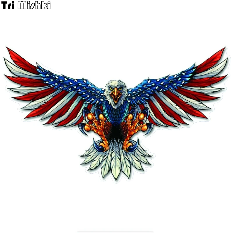 

Tri Mishki WCS758 11.5*19cm 14*23cm american flag bald eagle car sticker PVC coloful Decals Motorcycle Accessories sticker