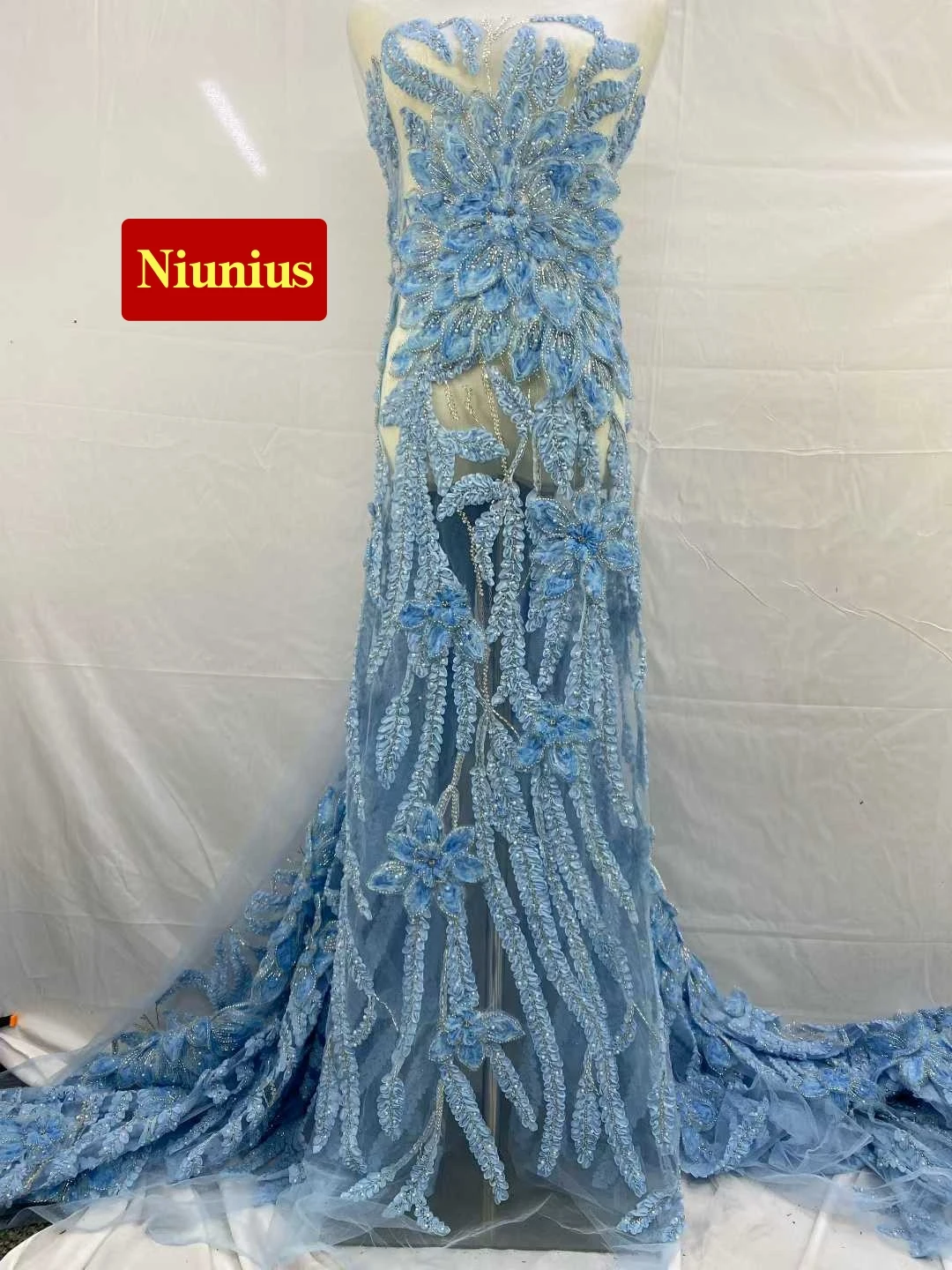 

Элегантная ткань для вечерних платьев 2026 года - высококачественный роскошный мягкий шифон с сеткой, бисером и кружевом с камнями NN2895_R