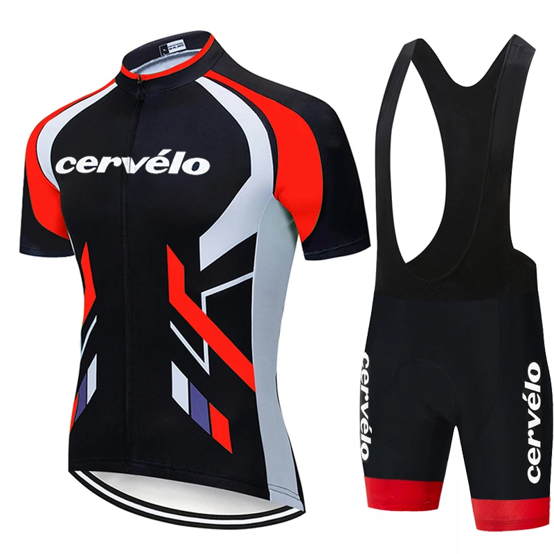 Cervélo Cycling Apparel Set For Men Road Bike Jersey Bib Shorts Breathable Quick Dry Fabric Lightweight Cycling Suit Outdoor