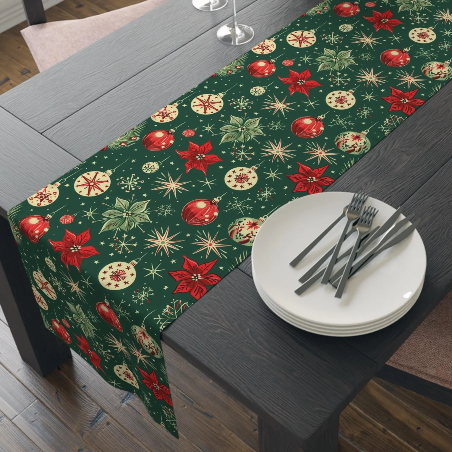 Weihnachts-Tischläufer im Vintage-Stil, Feiertags-Tischdekoration, festliche Bauernhaus-Dekoration, klassisches rot-grünes Tischzubehör