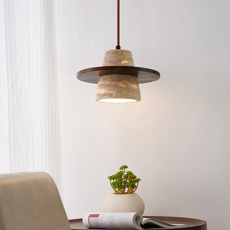 

Nordic Creative Stone Wood Hat LED Decor Pendant Light Home Chandelier Villa Bedroom Foyer Lighting Fixtures