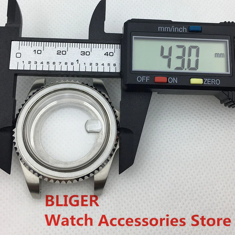 BLIGER 43mm Silver Watch Case Sapphire Glass Fit ETA2824 2836 NH35 36 Miyota 8205 8215 821A Mingzhu DG2813 3804 PT5000 Movement